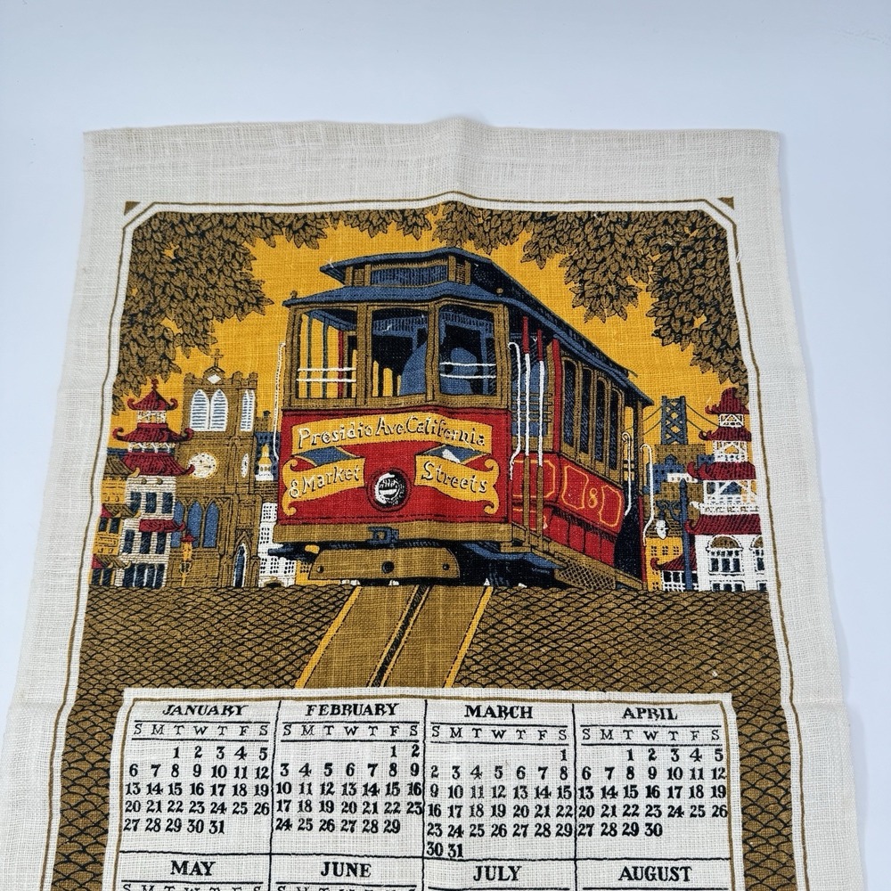 VTG 1980 San Francisco Cable Cars‎ Calendar Tea Towel Sewell Jackson 27x16 - Picture 6 of 16